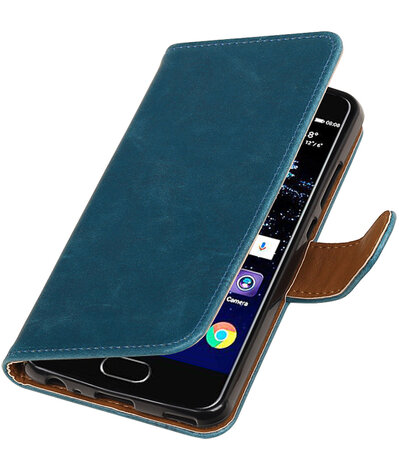 Blauw Pull-Up PU booktype wallet cover hoesje Huawei P10