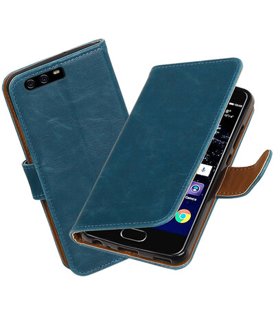 Blauw Pull-Up PU booktype wallet cover hoesje Huawei P10