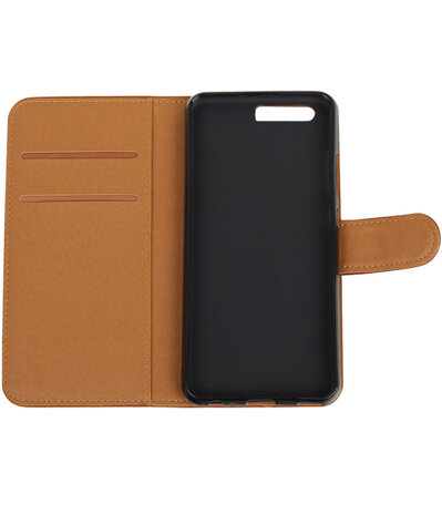 Bruin Pull-Up PU booktype wallet cover Hoesje voor Huawei P10