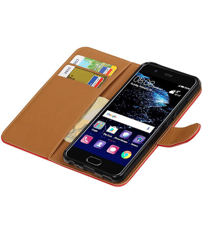 Rood Pull-Up PU booktype wallet cover hoesje Huawei P10