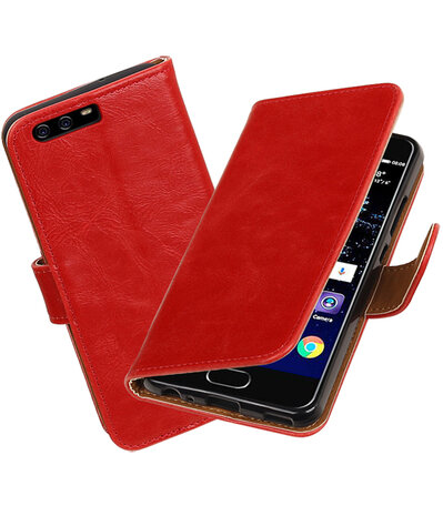 Rood Pull-Up PU booktype wallet cover hoesje Huawei P10