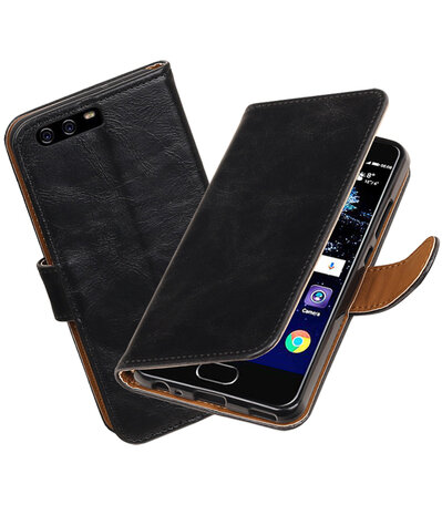 Zwart Pull-Up PU booktype wallet cover hoesje Huawei P10