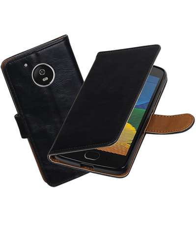 Zwart Pull-Up PU booktype hoesje Motorola Moto G5