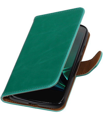 Groen Pull-Up PU booktype hoesje Motorola Moto G4 Play