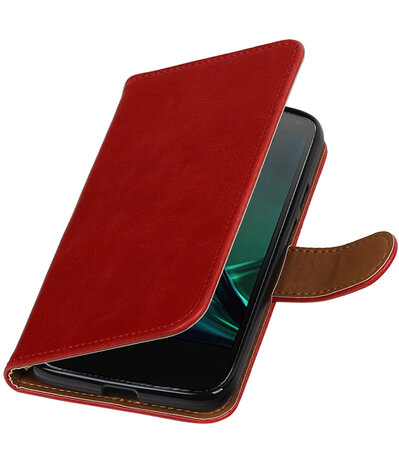 Rood Pull-Up PU booktype hoesje Motorola Moto G4 Play