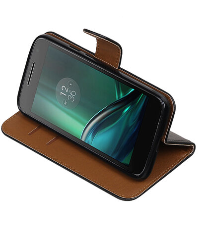 Zwart Pull-Up PU booktype hoesje Motorola Moto G4 Play