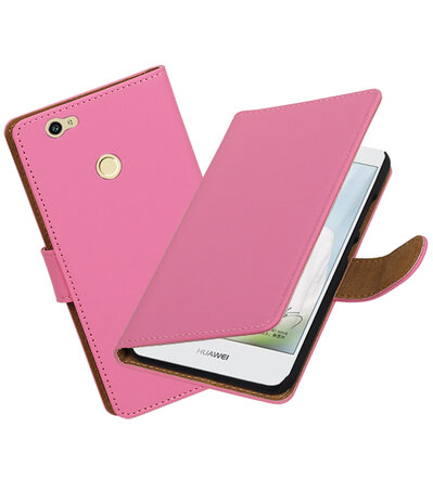 Roze Effen booktype hoesje voor Huawei Nova