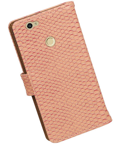 Roze Slang booktype hoesje voor Huawei Nova