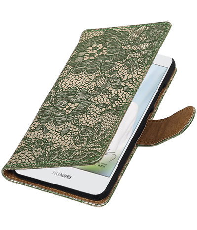 Donker Groen Lace booktype hoesje voor Huawei Nova