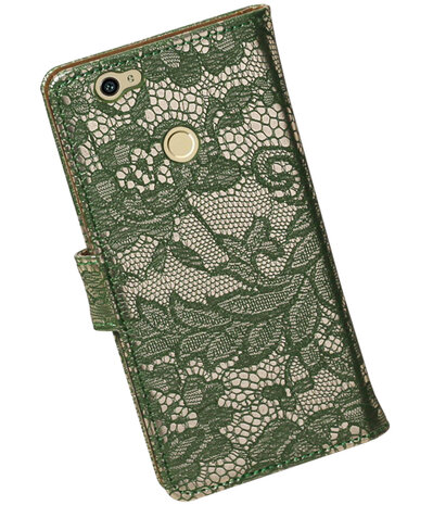 Donker Groen Lace booktype hoesje voor Huawei Nova