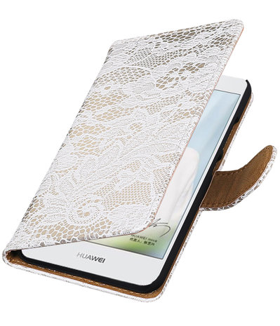 Wit Lace booktype hoesje voor Huawei Nova