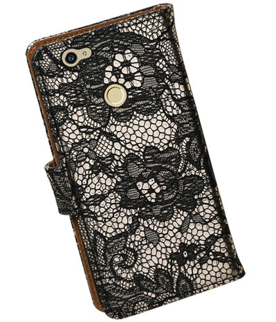 Zwart Lace booktype hoesje voor Huawei Nova