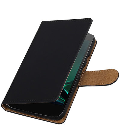 Zwart Effen booktype hoesje voor Motorola Moto G4 Play