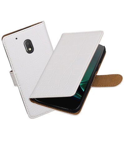 Wit Krokodil booktype hoesje voor Motorola Moto G4 Play