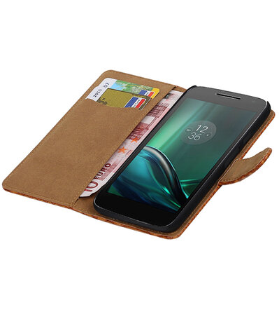 Bruin Slang booktype hoesje voor Motorola Moto G4 Play