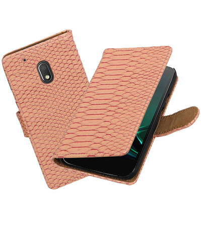 Roze Slang booktype hoesje voor Motorola Moto G4 Play