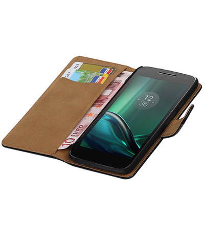 Zwart Slang booktype hoesje voor Motorola Moto G4 Play