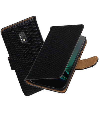 Zwart Slang booktype hoesje voor Motorola Moto G4 Play