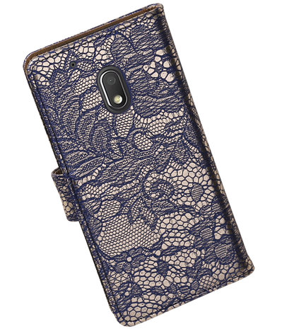 Blauw Lace booktype hoesje voor Motorola Moto G4 Play