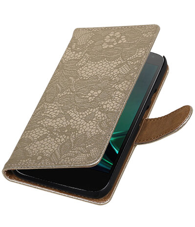 Goud Lace booktype hoesje voor Motorola Moto G4 Play