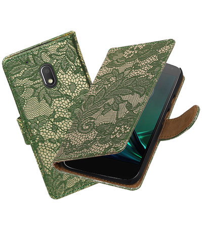 Donker Groen Lace booktype hoesje voor Motorola Moto G4 Play