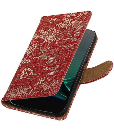 Rood Lace booktype voor Hoesje voor Motorola Moto G4 Play