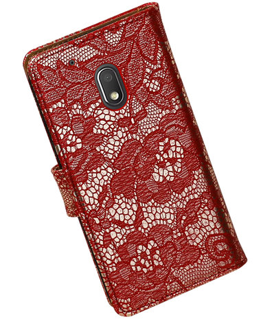 Rood Lace booktype hoesje voor Motorola Moto G4 Play