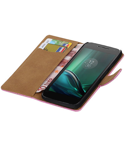 Roze Lace booktype hoesje voor Motorola Moto G4 Play