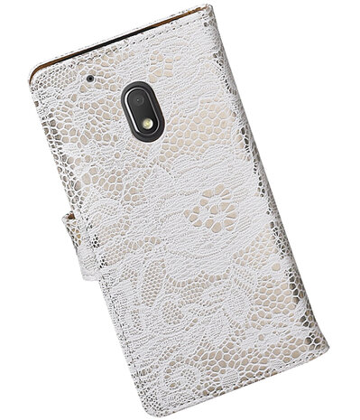 Wit Lace booktype hoesje voor Motorola Moto G4 Play