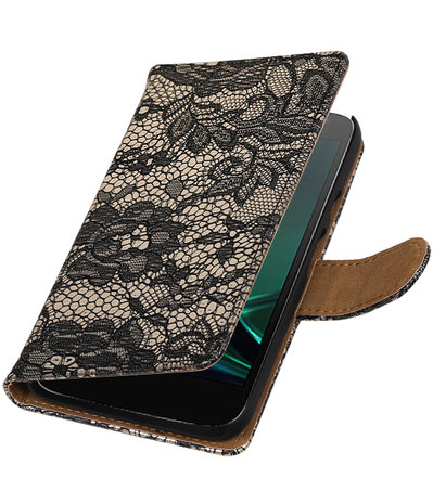 Zwart Lace booktype voor Hoesje voor Motorola Moto G4 Play