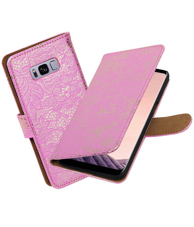 Samsung Galaxy S8+ Plus Lace booktype hoesje Roze