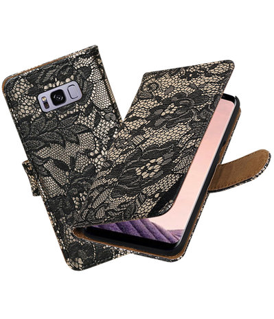 Samsung Galaxy S8+ Plus Lace booktype hoesje Zwart