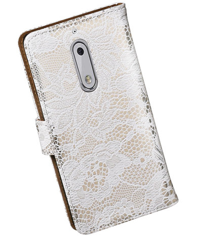 Nokia 5 Lace booktype hoesje Wit