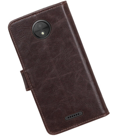 Hoesje voor Motorola Moto C Pull-Up booktype Mocca