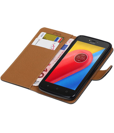 Motorola Moto C Pull-Up booktype hoesje Zwart