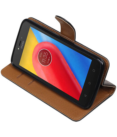 Motorola Moto C Pull-Up booktype hoesje Zwart