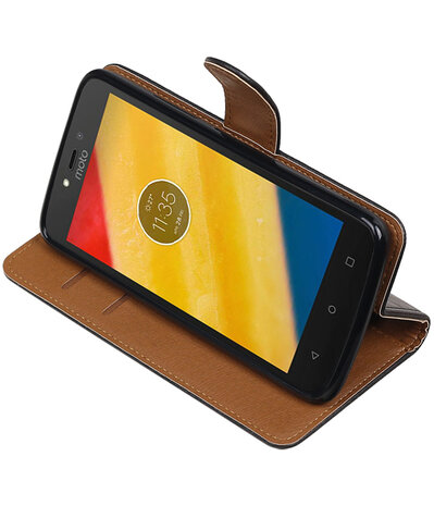 Hoesje voor Motorola Moto C Plus Pull-Up booktype Zwart