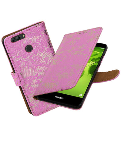 Huawei nova 2 Plus Lace booktype hoesje Roze