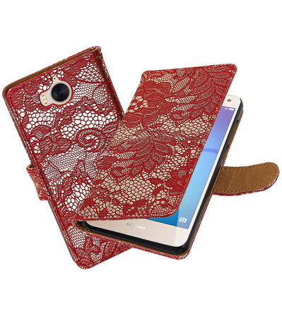 Huawei Y5 2017 / Y6 2017 Lace booktype hoesje Rood