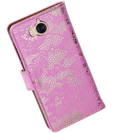 Huawei Y5 2017 / Y6 2017 Lace booktype hoesje Roze