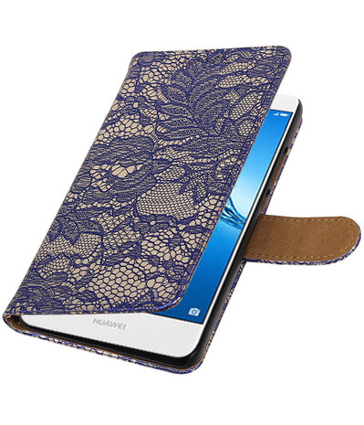 Hoesje voor Huawei Y7 / Y7 Prime Lace booktype Blauw