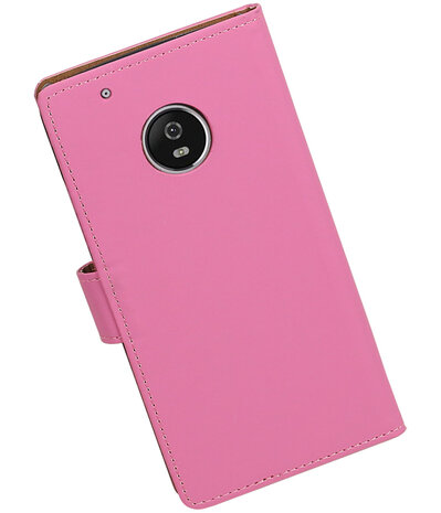 Motorola Moto G5 Plus Effen booktype hoesje Roze