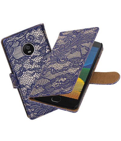Motorola Moto G5 Lace Effen booktype hoesje Blauw