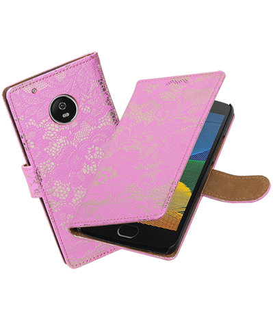 Motorola Moto G5 Lace Effen booktype hoesje Roze