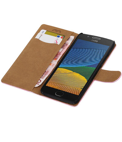 Motorola Moto G5 Mini Slang Effen booktype hoesje Roze