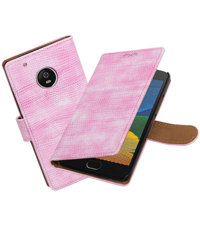 Motorola Moto G5 Mini Slang Effen booktype hoesje Roze