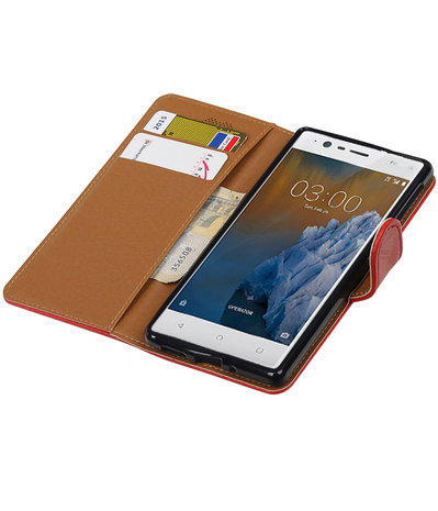 Nokia 3 Pull-Up booktype hoesje Rood