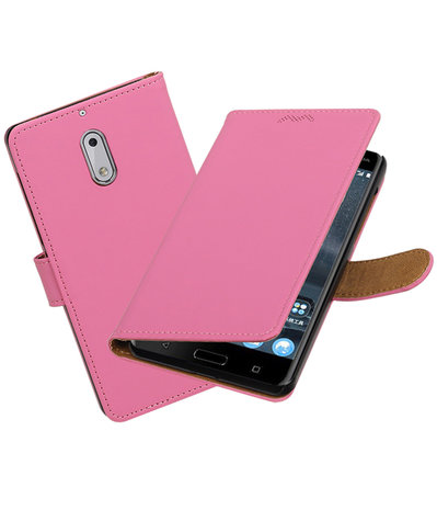 Nokia 6 Effen booktype hoesje Roze