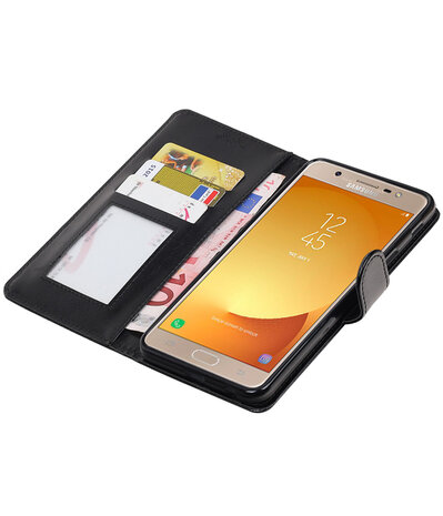 Zwart Portemonnee booktype hoesje Samsung Galaxy J7 Max