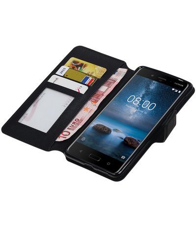 Zwart Nokia 8 TPU wallet case booktype hoesje HM Book